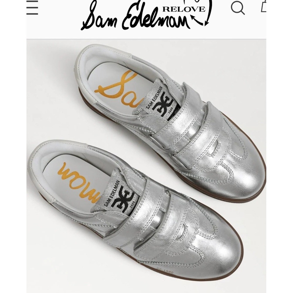 Sam‎ Edelman Silver Metallic Leather Velcro Strap Sneakers Women